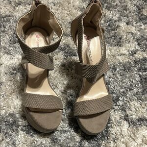 JustFab Neutral Taupe Textured Crisscross Wedge Sandals